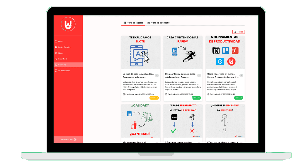 WeUp Dashboard - Interfaz de la aplicación